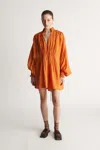 Lee Mathews Smocked Mini Day Dress In Marmalade