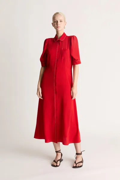 Lee Mathews Cassini Short Sleeve Dress In Red
