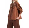 Lee Mathews Celeste Smocked Blouse In Cinnamon In Brown