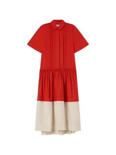 Lee Mathews Charlotte Pintuck Spliced Midi Dress In Red