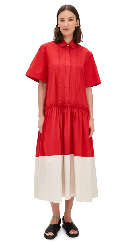Lee Mathews Charlotte Pintuck Spliced Midi Dress In Red