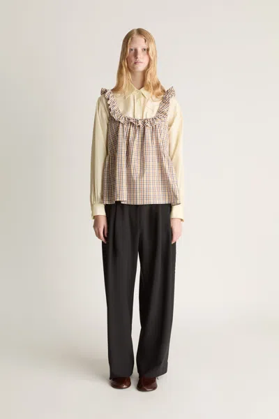 Lee Mathews Christie Poplin Check Top In Gray