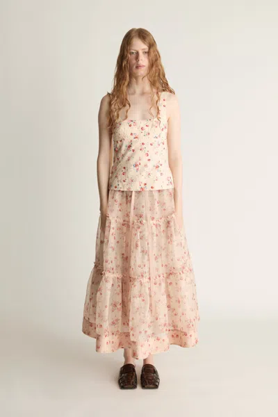 Lee Mathews Clarice Floral Top In White