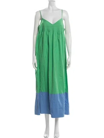 Pre-owned Lee Mathews Colorblock Pattern Long Dress In Green
