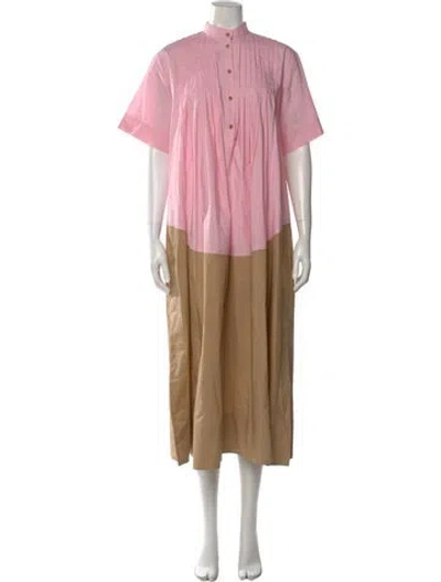 Pre-owned Lee Mathews Colorblock Pattern Long Dress In Pink