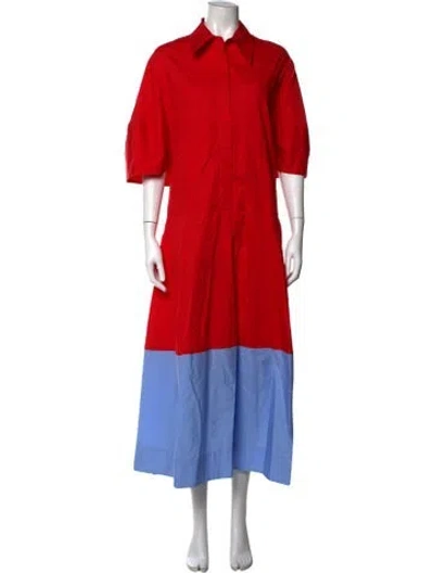 Pre-owned Lee Mathews Colorblock Pattern Long Dress W/ Tags In Red