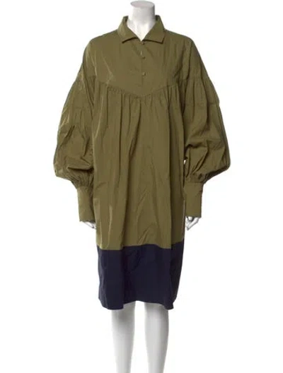 Pre-owned Lee Mathews Colorblock Pattern Midi Length Dress In Green