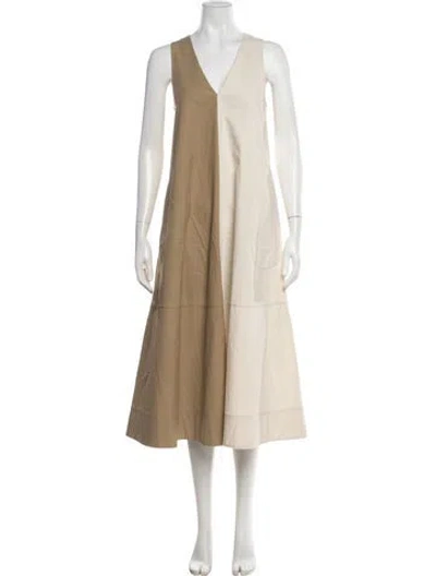 Pre-owned Lee Mathews Colorblock Pattern Midi Length Dress In Neutral
