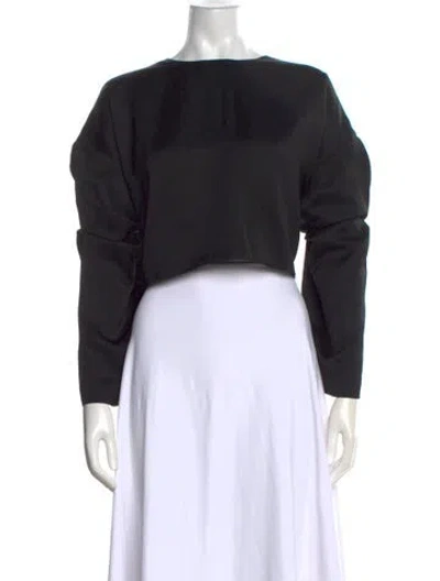Pre-owned Lee Mathews Crew Neck Long Sleeve Crop Top In Black