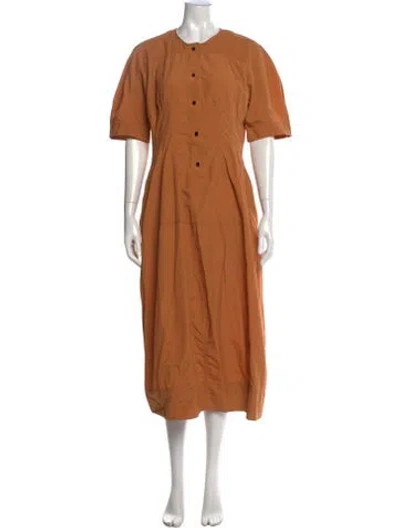 Pre-owned Lee Mathews Crew Neck Midi Length Dress In Orange