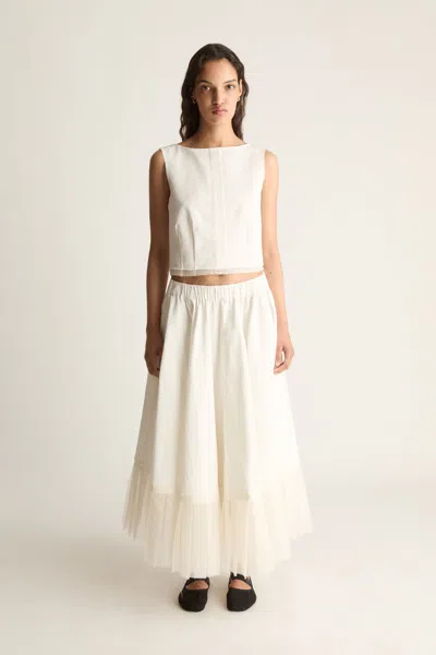 Lee Mathews Davey Pleat Contrast Skirt In Natural