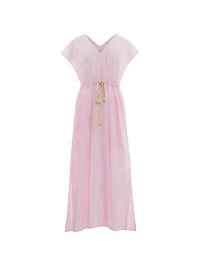 Lee Mathews Drawstring-waist V-neck Midi Dress In Pink