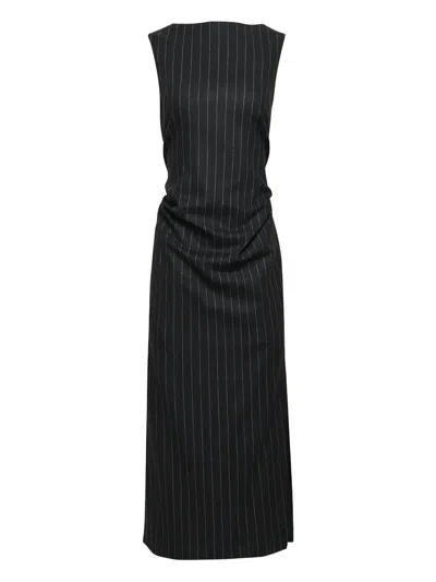Lee Mathews Drew Pinstripe Midi Dress In Gray