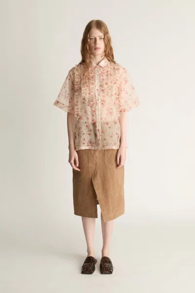 Lee Mathews Emily Organza Ss Shirt In Neutral