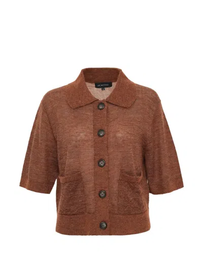 Lee Mathews Eve Short-sleeve Cardigan In Brown