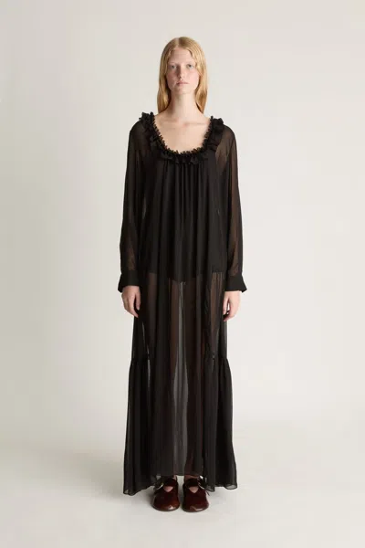 Lee Mathews Evelyn Georgette Ls Dress In Black