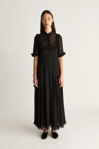Lee Mathews Evelyn Georgette Midi Dress In Black