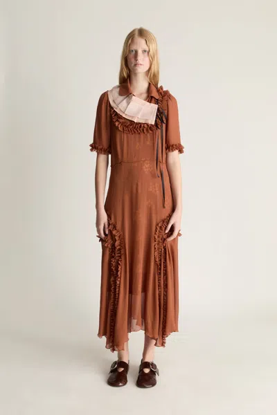 Lee Mathews Evelyn Georgette Midi Dress In Nutmeg
