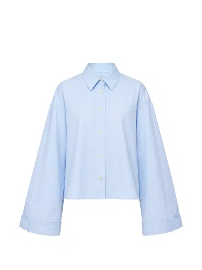Lee Mathews Flared-sleeve Cropped Shirt In Blue