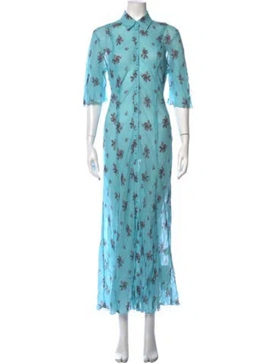 Pre-owned Lee Mathews Floral Print Long Dress In Blue
