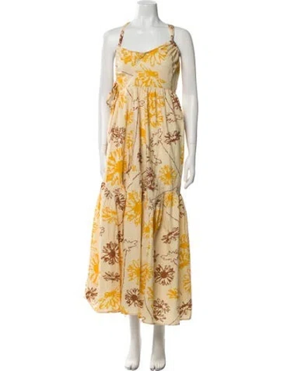 Pre-owned Lee Mathews Floral Print Long Dress In Neutral