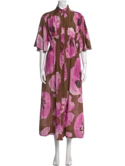 Pre-owned Lee Mathews Floral Print Long Dress In Pink