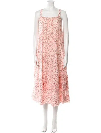 Pre-owned Lee Mathews Floral Print Long Dress In Red