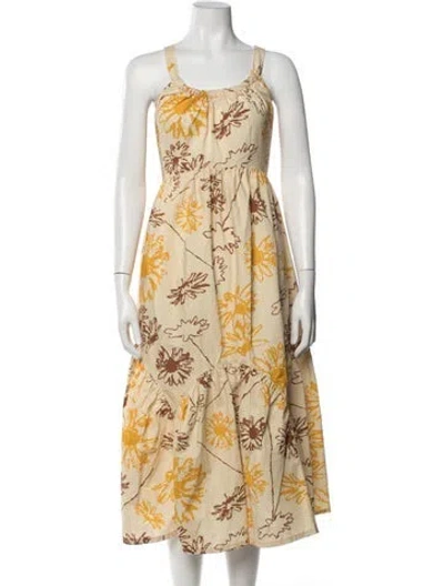 Pre-owned Lee Mathews Floral Print Midi Length Dress In Neutrals