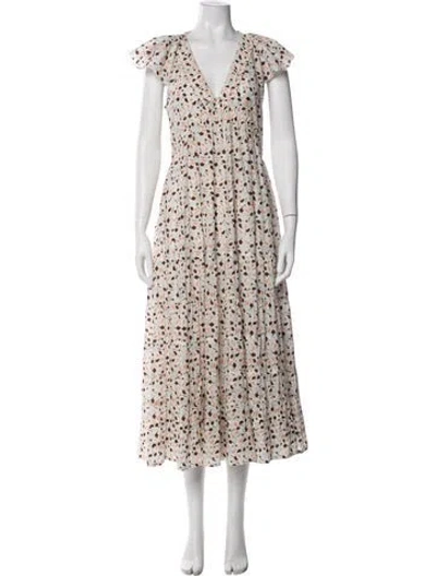 Pre-owned Lee Mathews Floral Print Midi Length Dress W/ Tags In Neutrals