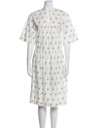 Pre-owned Lee Mathews Floral Print Midi Length Dress In White