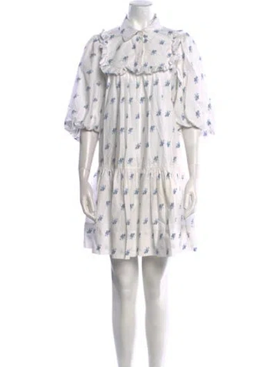 Pre-owned Lee Mathews Floral Print Mini Dress In White