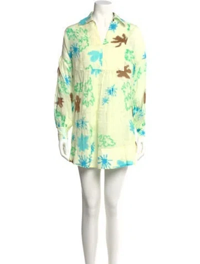 Pre-owned Lee Mathews Floral Print Mini Dress In Yellow