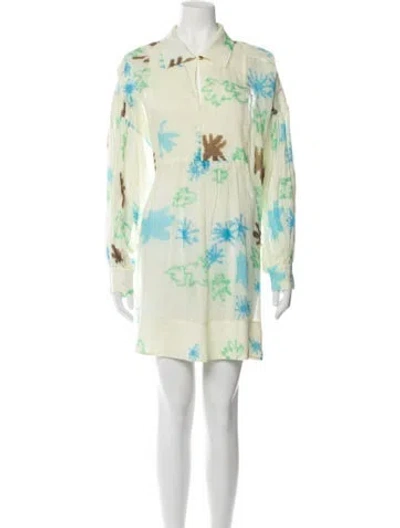Pre-owned Lee Mathews Floral Print Mini Dress In Yellow
