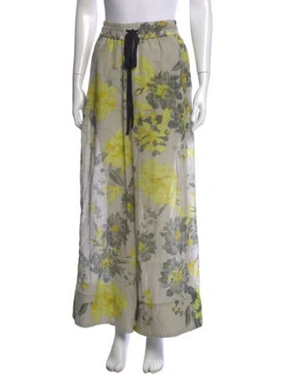 Pre-owned Lee Mathews Floral Print Wide Leg Pants In Green