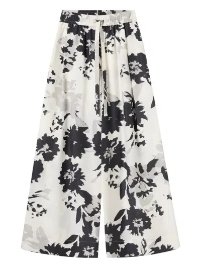 Lee Mathews Floral-print Wide-leg Trousers In White