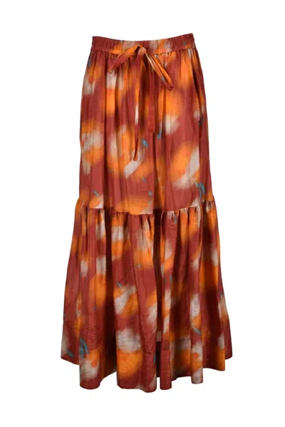 Lee Mathews Flowing Orange Maxi Skirt In Multi