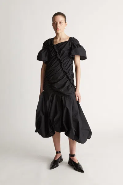 Lee Mathews Frida Ruched Dress In Black