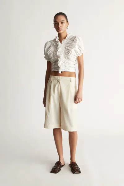 Lee Mathews Frida Ruched Top In Natural