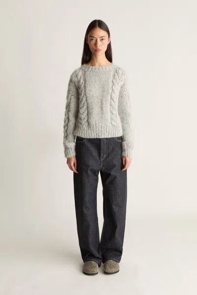 Lee Mathews Frisson Hand Knit Crewneck In Silver