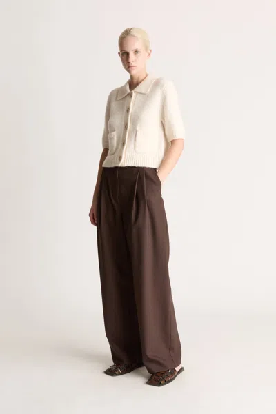 Lee Mathews Greta Cropped Ss Cardigan In Chalk
