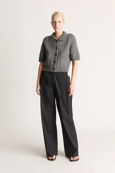 Lee Mathews Greta Cropped Ss Cardigan In Charcoal