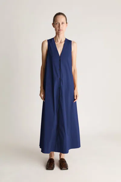Lee Mathews Hallie V Neck Dress In Blue
