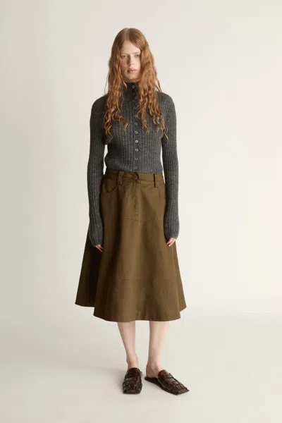 Lee Mathews Harper Drill Flare Skirt In Brown