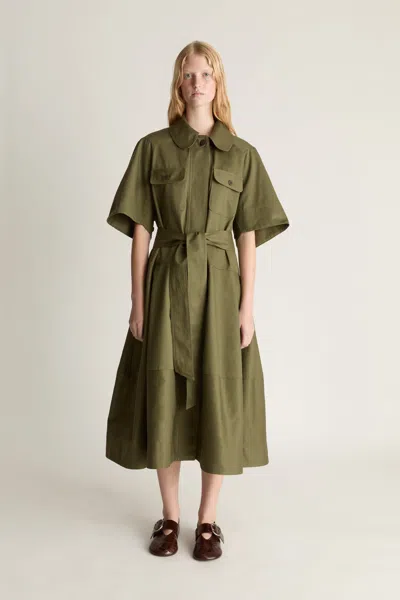 Lee Mathews Harper Drill Shirt Dress In Fatigue