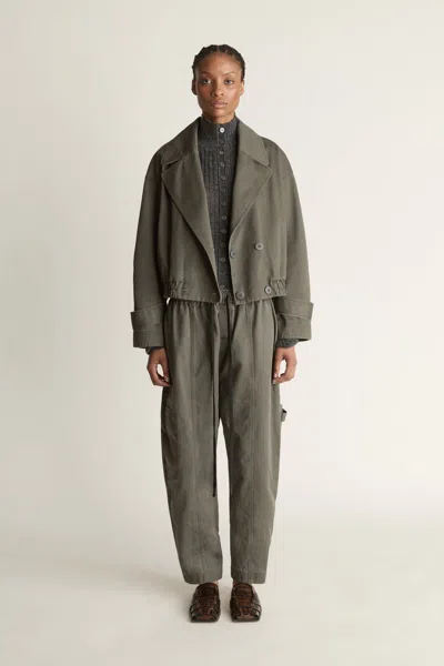 Lee Mathews Harper Washed Twill Double Breasted Bomber In Gray