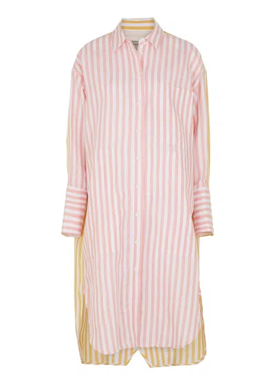 Lee Mathews Hope Striped Linen-blend Midi Dress In Pink