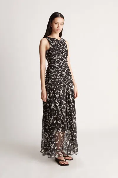 Lee Mathews Isobel Gathered Dress In Black Floral