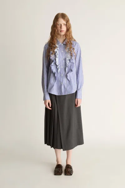Lee Mathews Ivy Stripe Ruffle Shirt In Blue