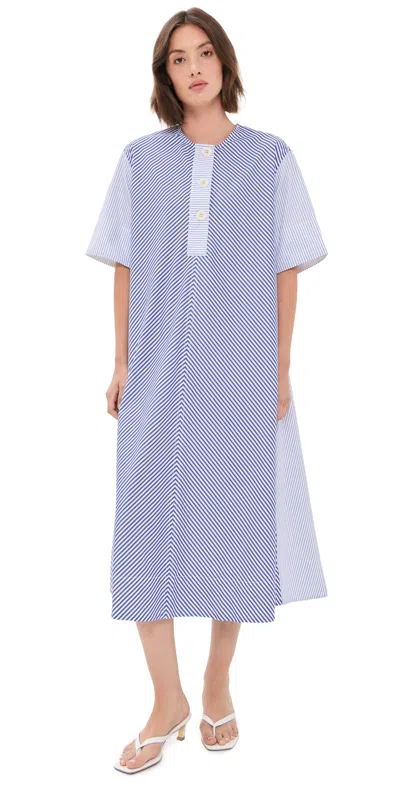 Lee Mathews Ivy Stripe Shirt Dress Navy In Blue