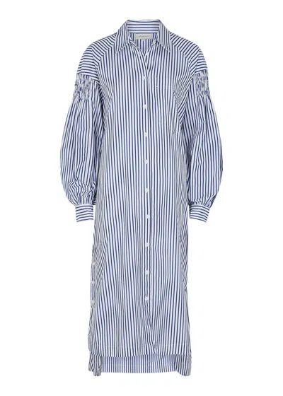 Lee Mathews Landon Striped Cotton-poplin Midi Dress In Blue